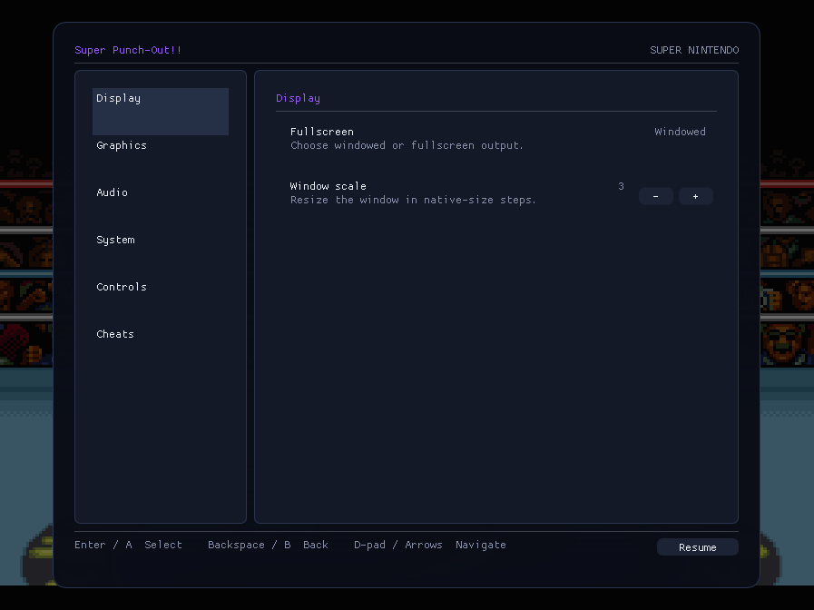 The in-game menu
